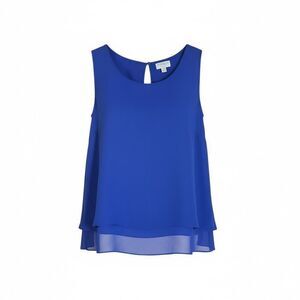 BISOU BISOU NWOT Chiffon Layered Keyhole Back Sleeveless Blouse Blue Size 2X